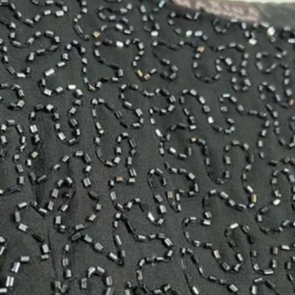 5. Vintage 90s black chiffon flutter sleeve beaded top XL - Picture 9 of 11